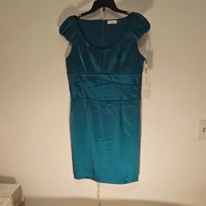 Calvin Klein Teal Blue Ruched Sheath Mini Dress (1335)